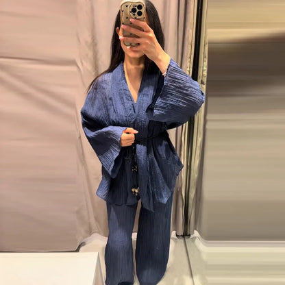 Lapel Shirt & Wide-Leg Pant Set | Wovetsa