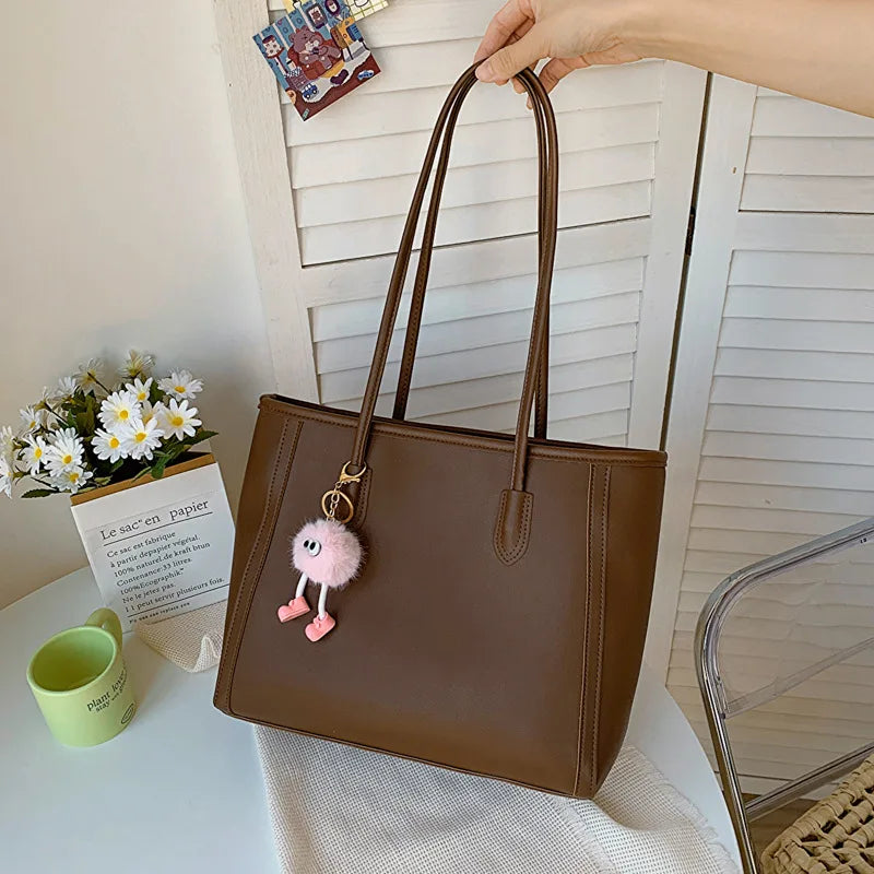Korean PU Leather Shoulder Tote | Wovetsa
