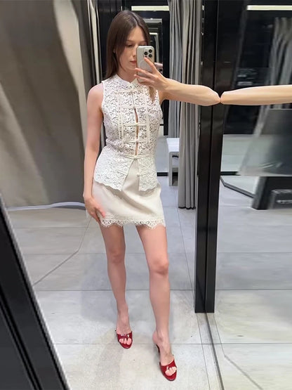 Lace Hollow Out Sleeveless Vest Top | Wovetsa