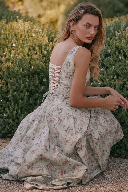 Floral Corset Midi Sun Dress | Wovetsa