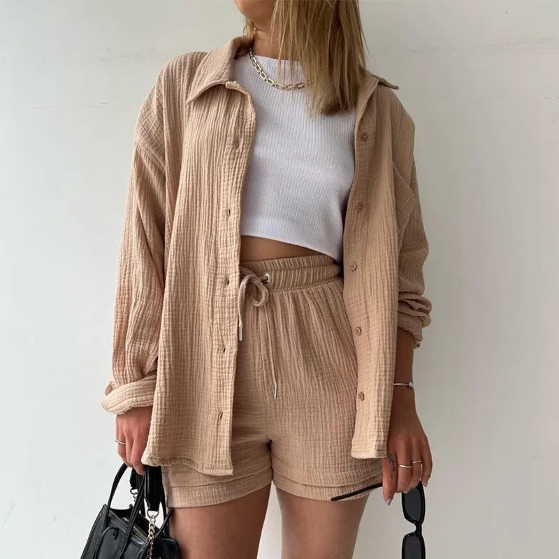 Long Shirt & High Waist Shorts Set | Wovetsa