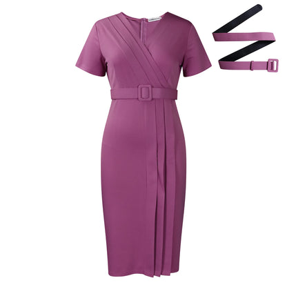 V-Neck Belted Midi Dress | Wovetsa