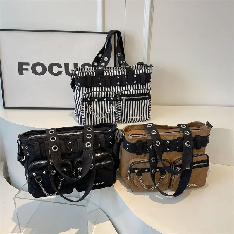 Chain & Rivet Nylon Shoulder Bag | Wovetsa