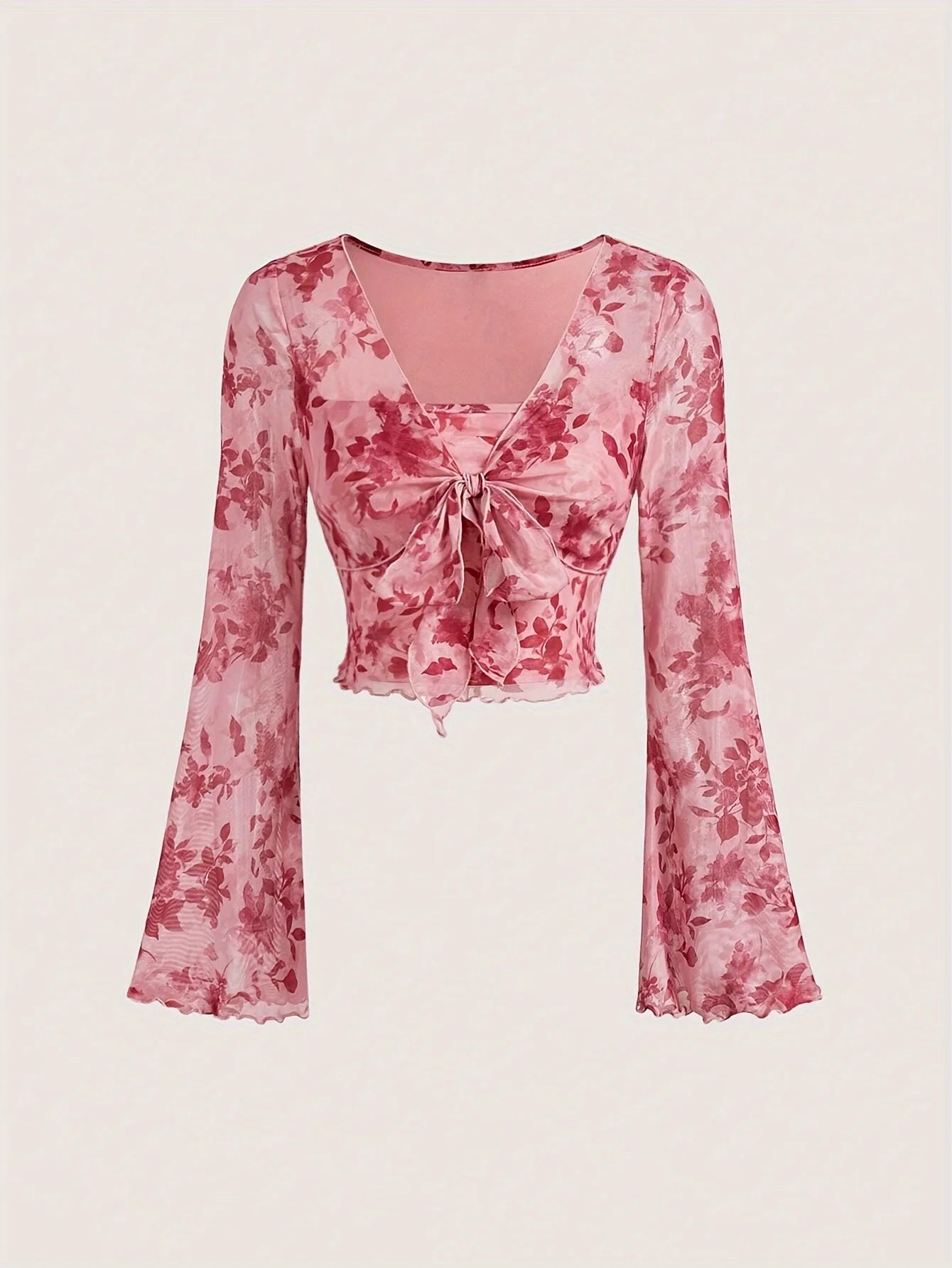 Y2K Floral Mesh Flare Sleeve Top | Wovetsa