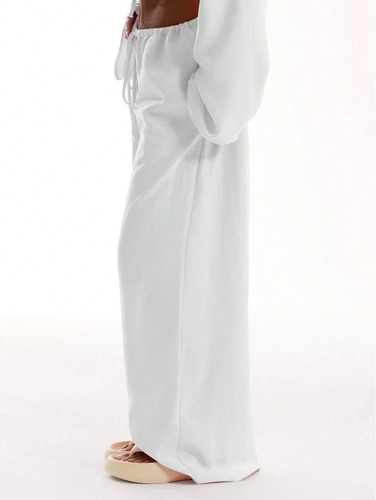 High-Waist Drawstring Wide-Leg Pants | Wovetsa