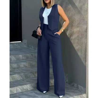 Sleeveless Vest & Wide Leg Pants Set | Wovetsa