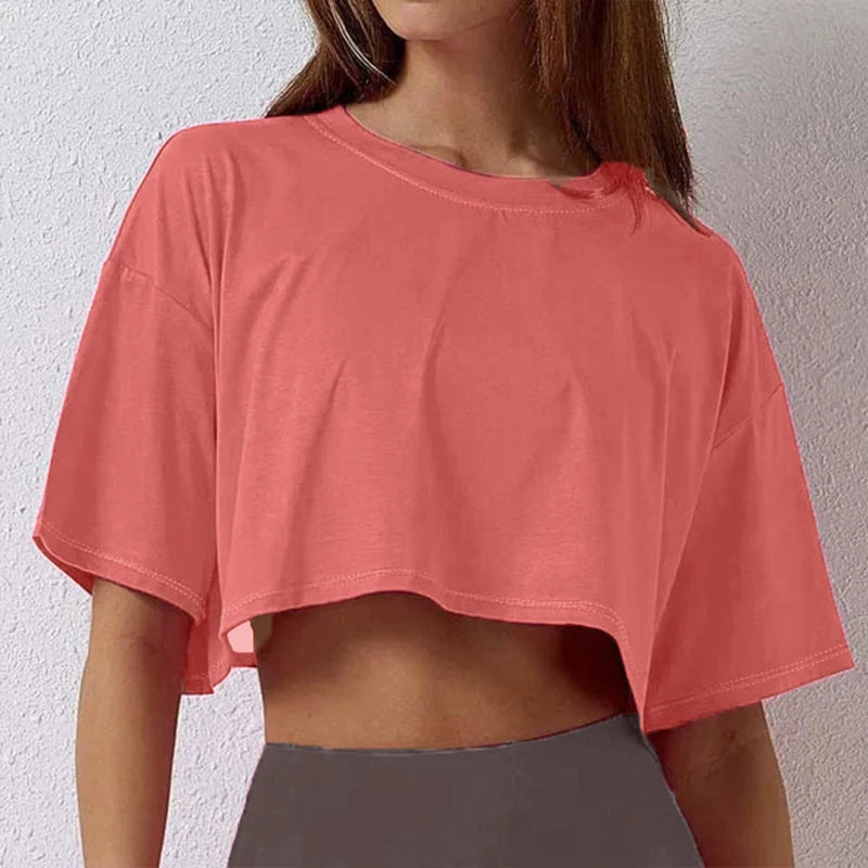 Women's Cotton Blend Short Sleeve Sport T-Shirt Loose Fit Yoga Fitness Casual Top
