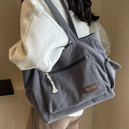 Solid Corduroy Tote Bag with Interior Pocket | Wovetsa