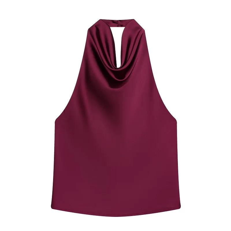 Satin Halter Backless Camisole Top | Wovetsa