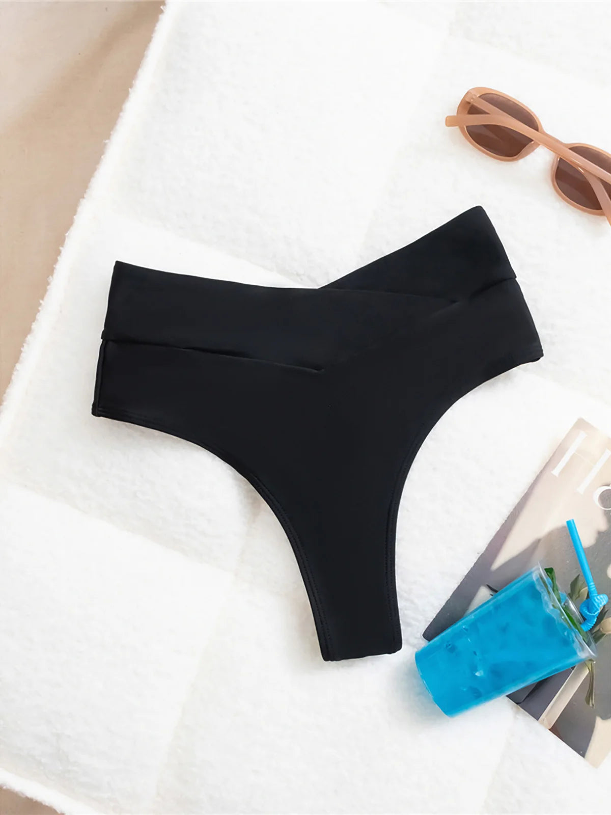 High Waist High-Leg Cut Bikini Bottom | Wovetsa