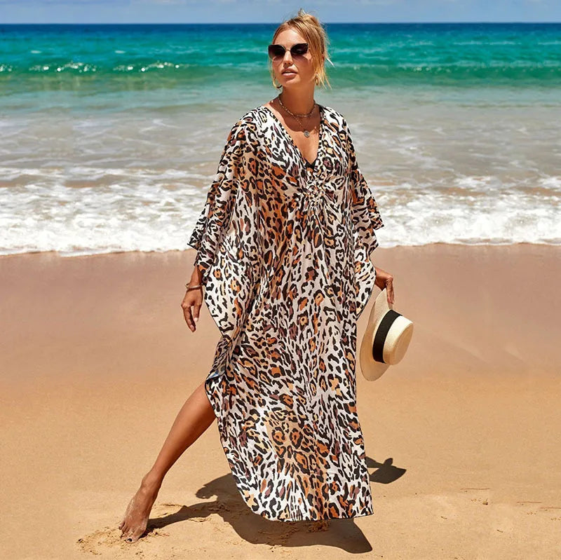 Animal Print Kaftan Beach Cover-Up Dress | Wovetsa