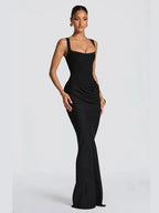 Ruched Waist Satin Fishtail Evening Gown | Wovetsa