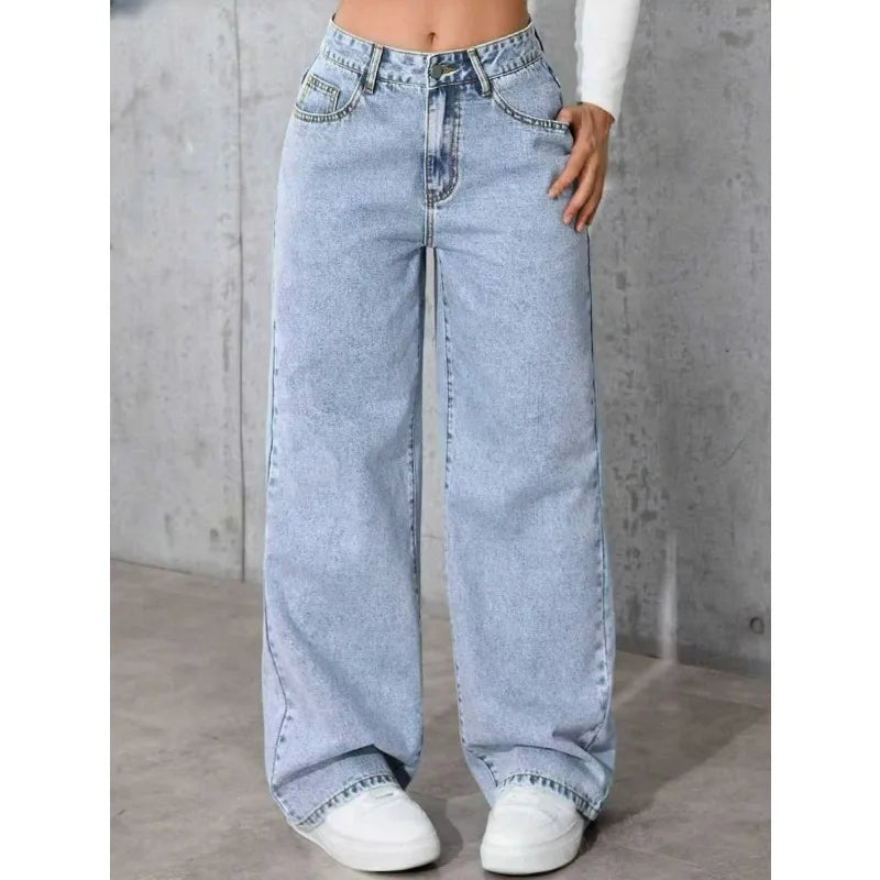 Y2K Wide Leg Straight Denim Jeans | Wovetsa