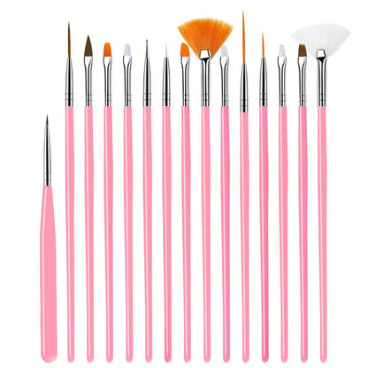 5/20Pcs Nail Art Brush Design Tip Painting Drawing Carving Dotting Pen FlatFan Liner Acrylic Gel UV Polish Manicure Tools
