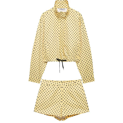 HH Woman Autumn Long Sleeves Turtleneck Zipper With Pockets Drawstring Casual Coats Women Fashion Polka Dot Printed Jacket