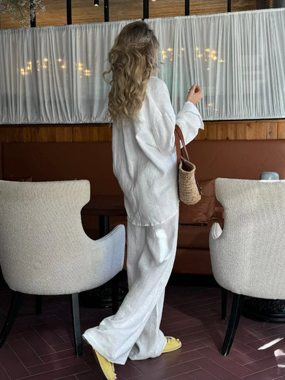 Cotton Linen Shirt & Wide-Leg Pant Set | Wovetsa