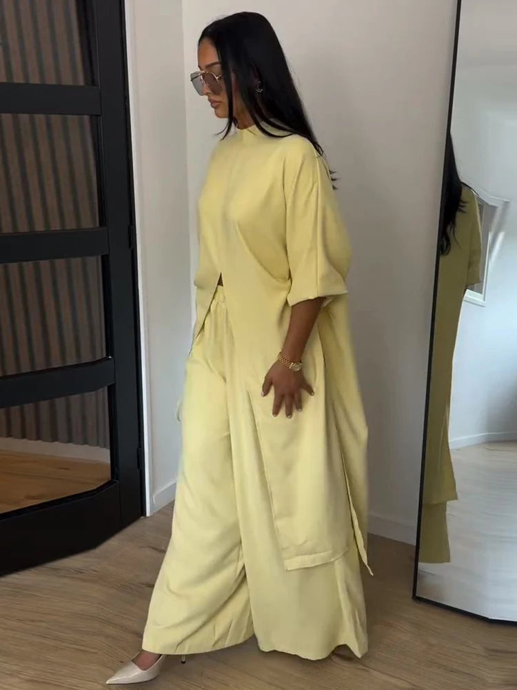 Lapel Shirt & Wide-Leg Pant Set | Wovetsa