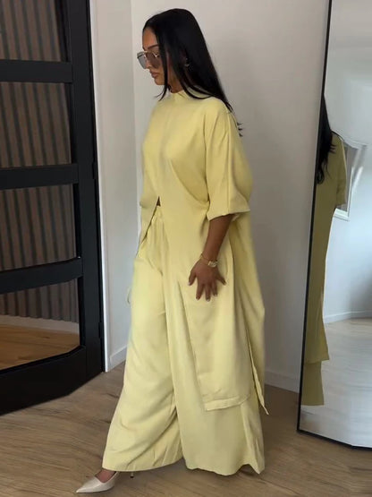 Lapel Shirt & Wide-Leg Pant Set | Wovetsa