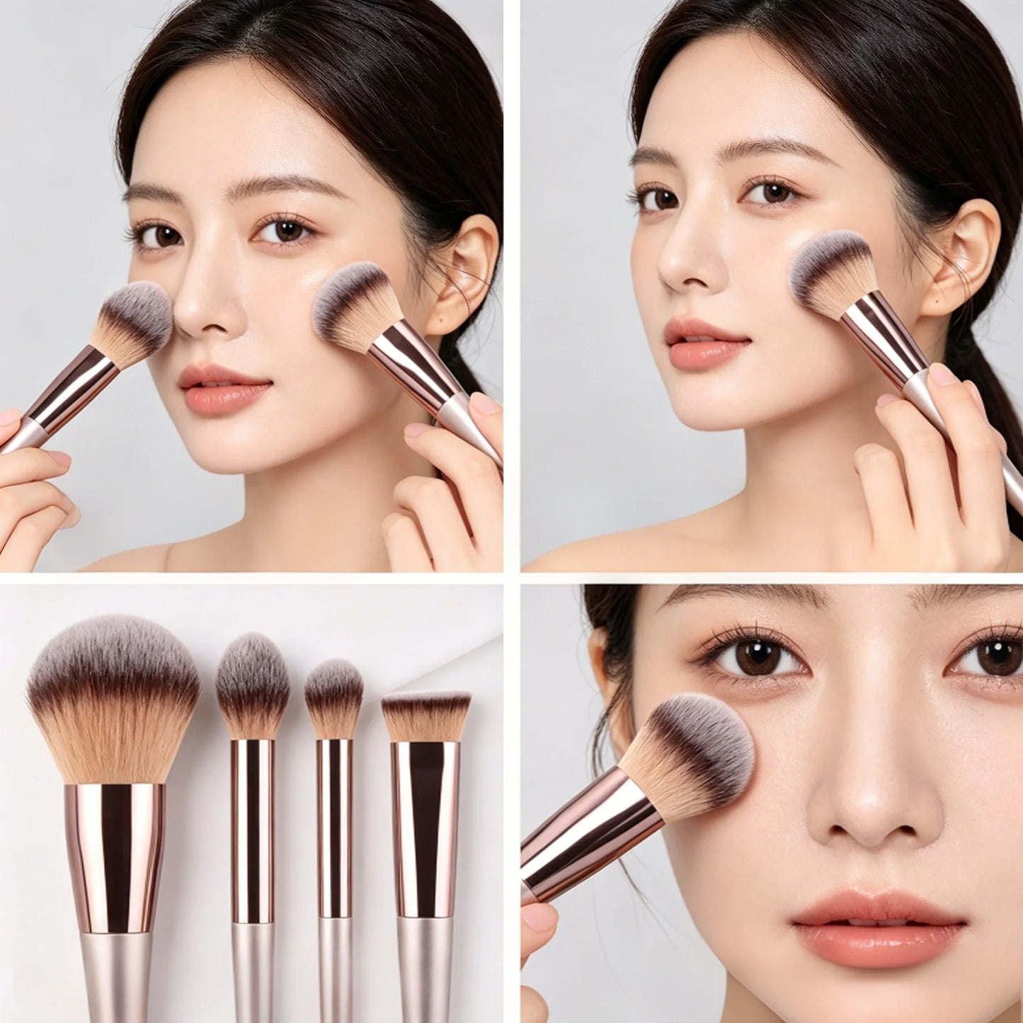 10-Piece Champagne Gold Makeup Brush Set | Wovetsa