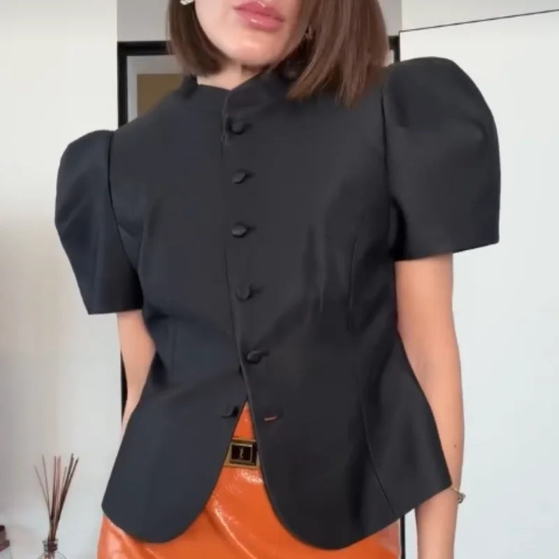 Striped Turtleneck Loose Blazer | Wovetsa