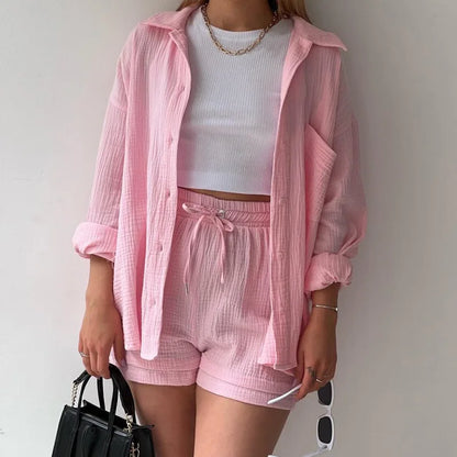 Long Shirt & High Waist Shorts Set | Wovetsa