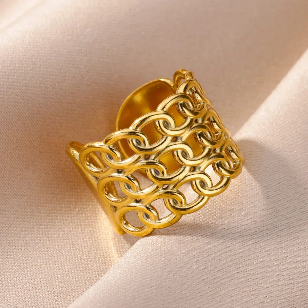 Gold-Tone Stainless Steel Cocktail Ring | Wovetsa