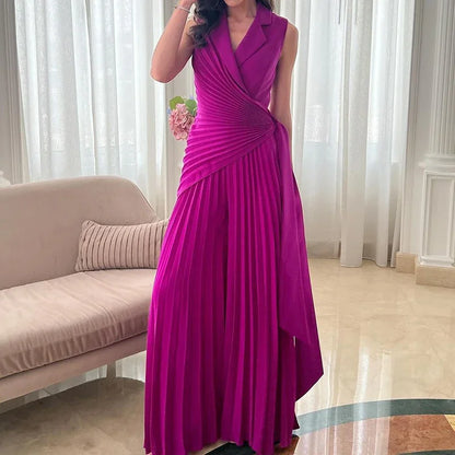 Lace-Up V-Neck Wide-Leg Jumpsuit | Wovetsa