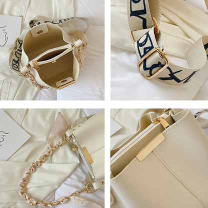 PU Leather Bucket Bag with Chain & Scarf Strap | Wovetsa