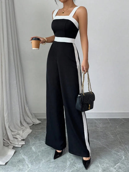 Contrast Trim Square-Neck Jumpsuit | Wovetsa