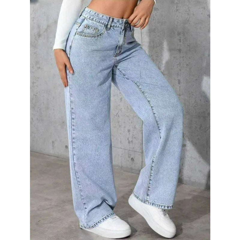 Y2K Wide Leg Straight Denim Jeans | Wovetsa