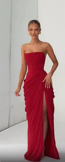 Ruched Waist Satin Fishtail Evening Gown | Wovetsa
