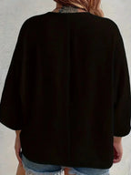 Plus Size V-Neck Button Detail Long Sleeve Blouse | Wovetsa
