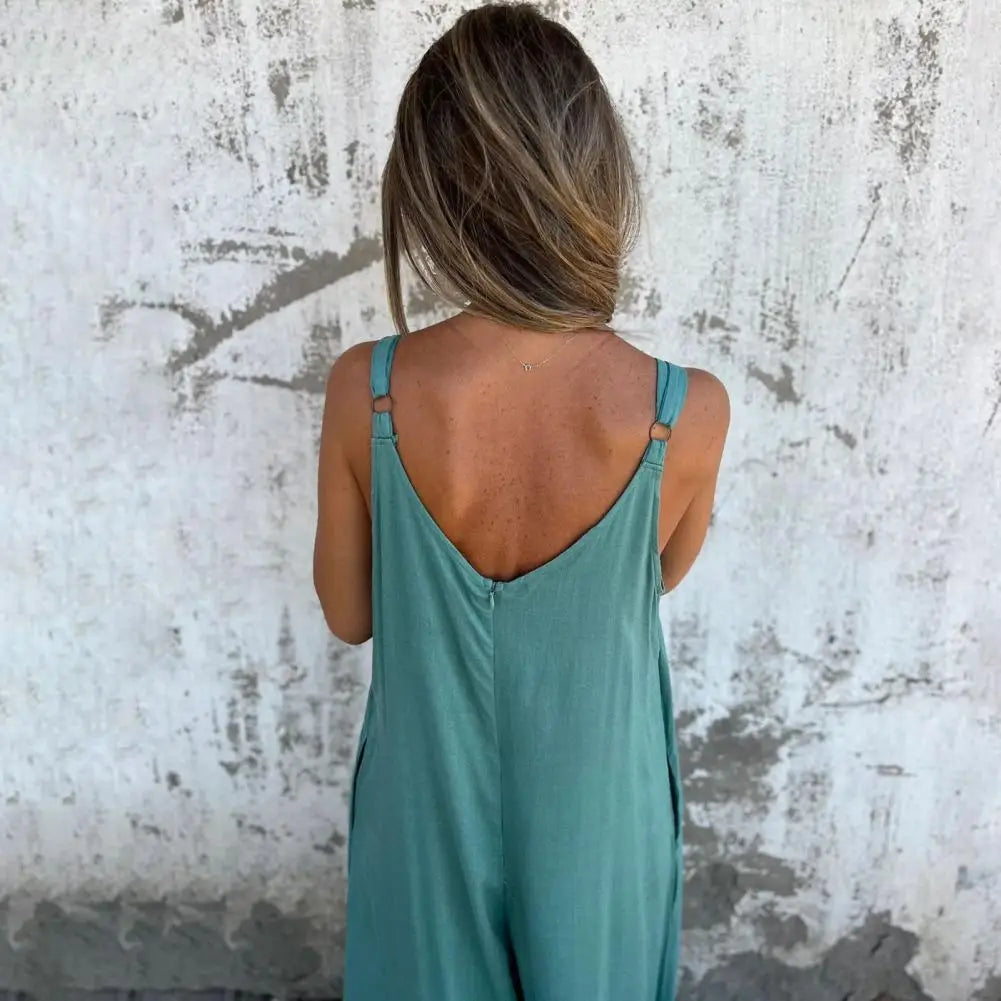 V-Neck Sleeveless Wide-Leg Jumpsuit | Wovetsa
