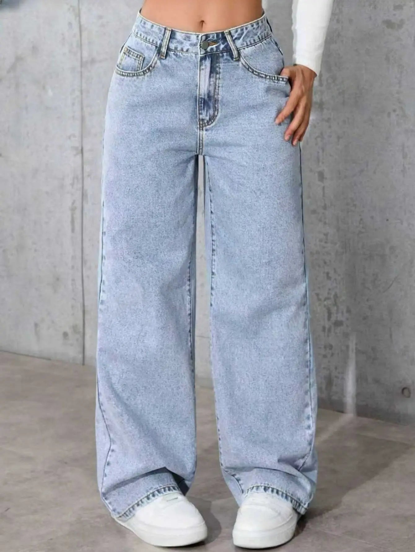 Y2K Wide Leg Straight Denim Jeans | Wovetsa