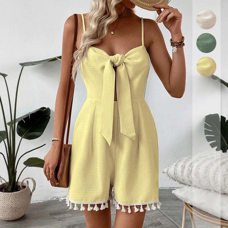 Loose Solid Short Romper | Wovetsa