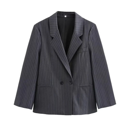 Pinstripe Shoulder-Padded Oversized Blazer | Wovetsa