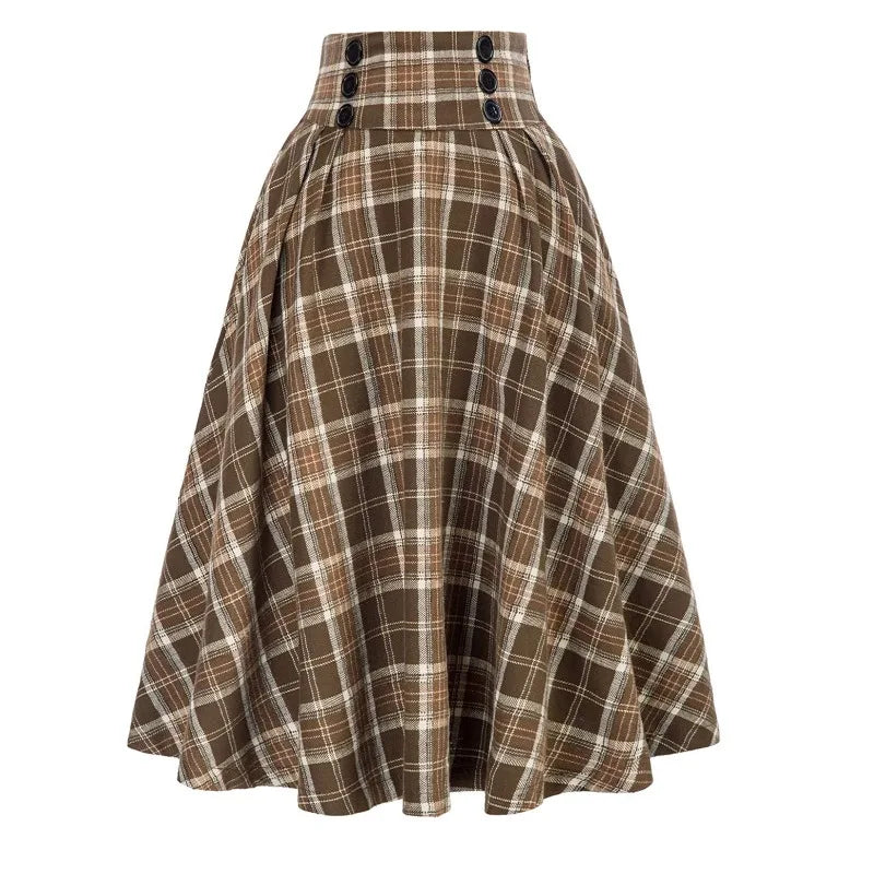 High Waist Plaid A-Line Swing Skirt | Wovetsa