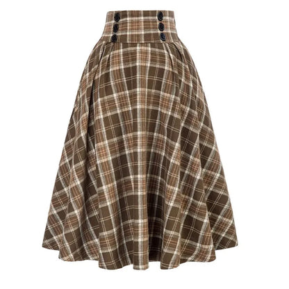 High Waist Plaid A-Line Swing Skirt | Wovetsa