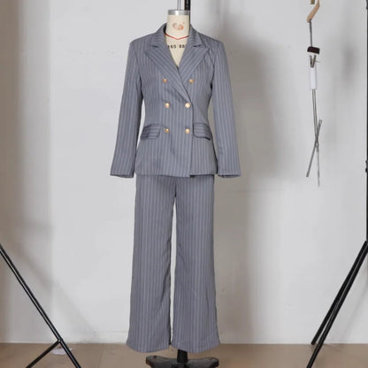 2026 Fashion Autumn Winter Ladies Pant Suit Women Striped Female Business Work Wear Jacket Blazer and Trouser Formal 2 Piece Set