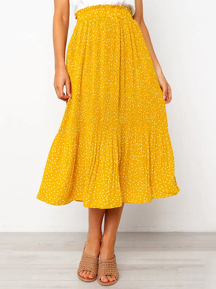 Polka Dot Pleated Midi Skirt | Wovetsa