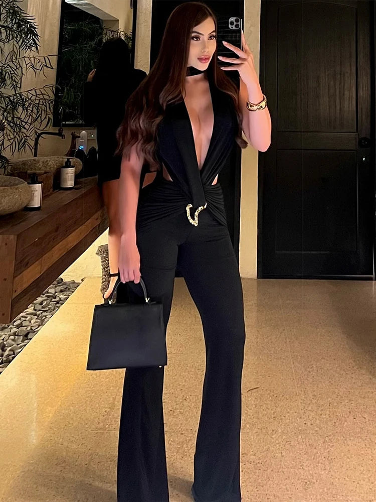 Sexy Ruched Hollow Bandage Jumpsuit | Wovetsa