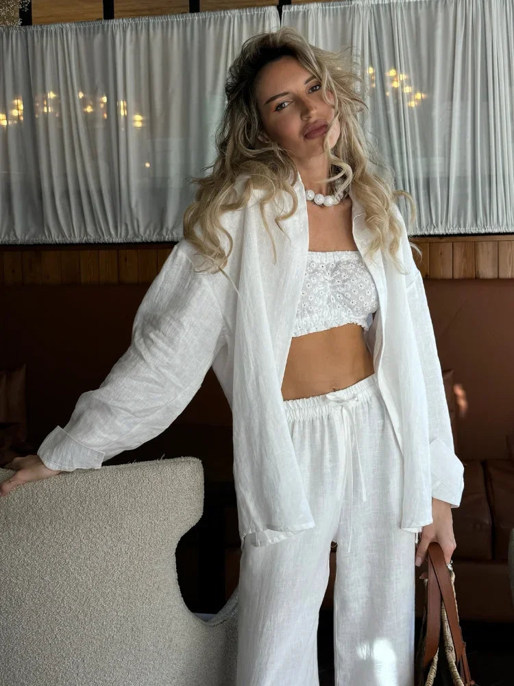 Cotton Linen Shirt & Wide-Leg Pant Set | Wovetsa