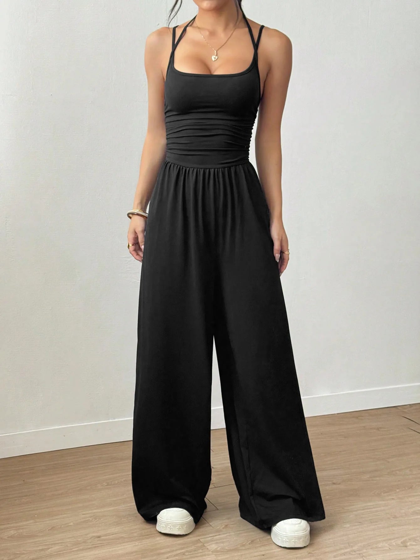 Women's Wide Leg Jumpsuit Casual Summer Sleeveless Suspender Loose Fit One Piece Outfit
