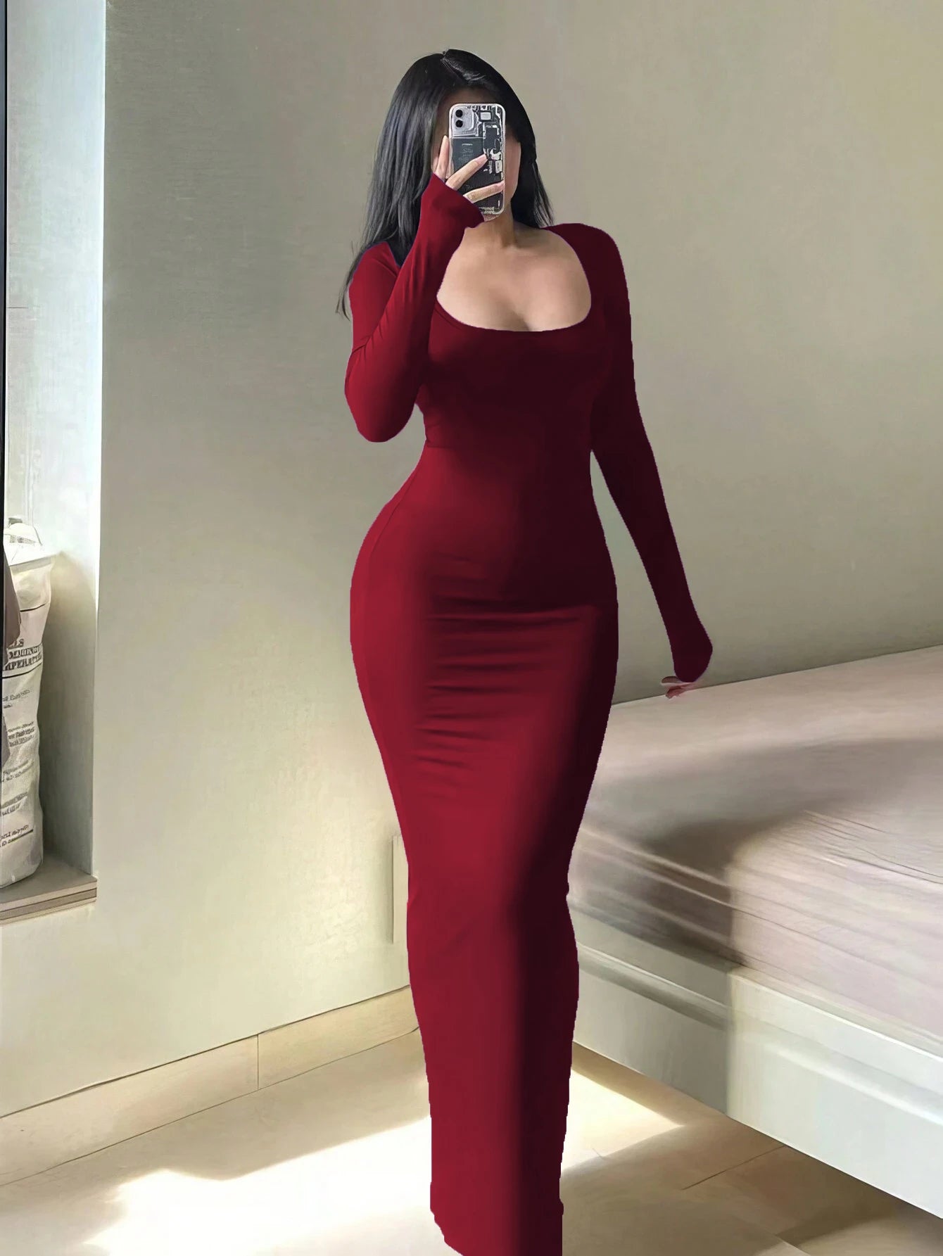 Women's Solid Long Sleeve Bodycon Dress | Wovetsa
