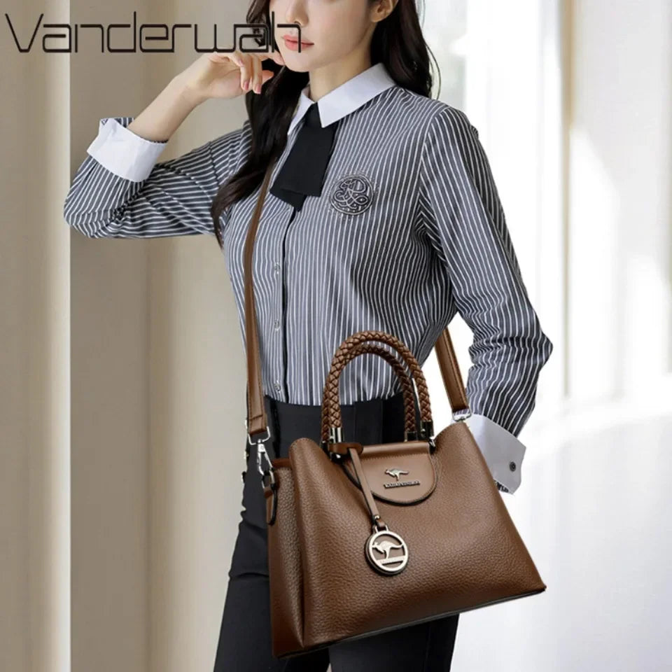 3-Layer PU Leather Tote Shoulder Bag | Wovetsa
