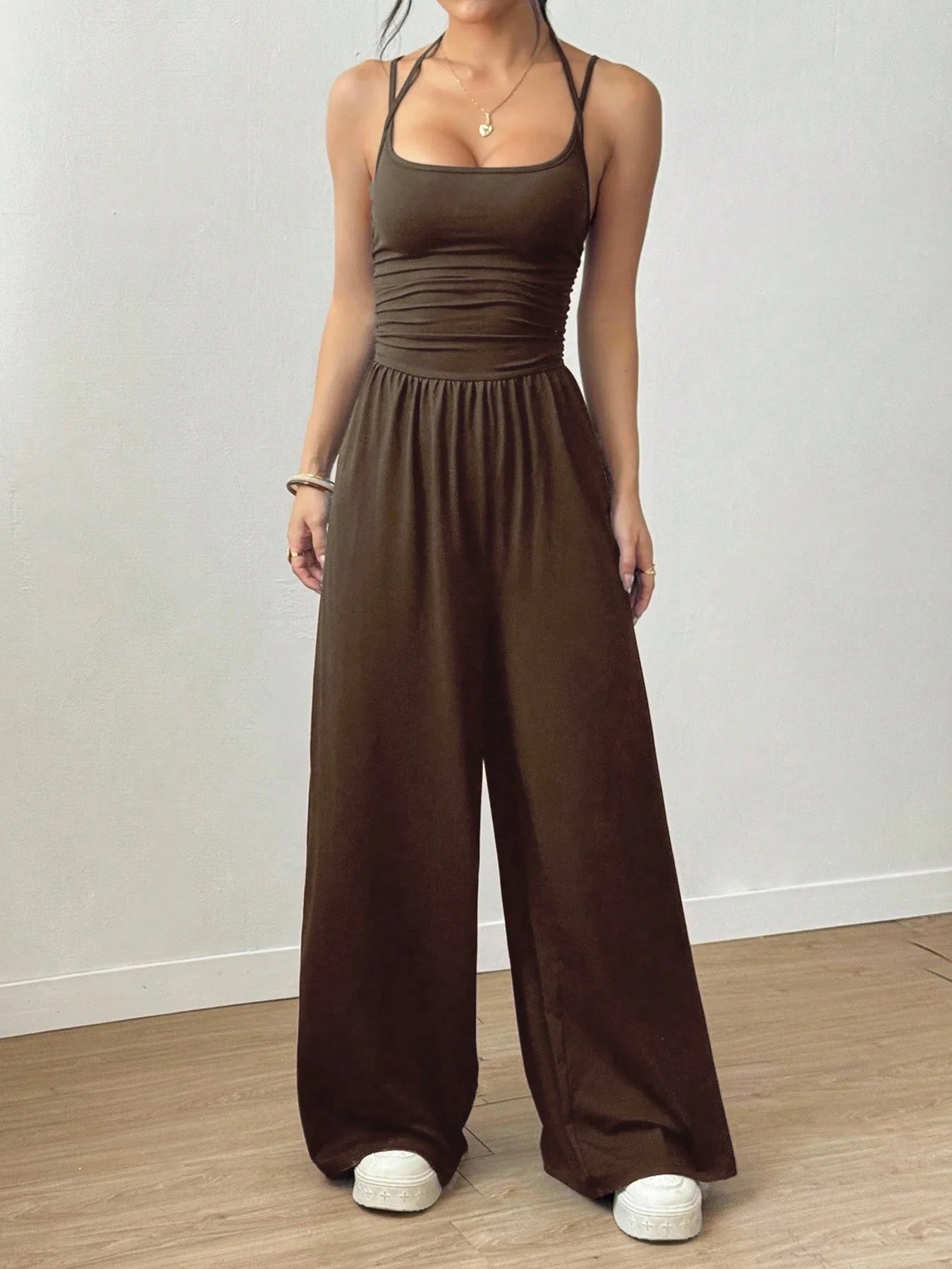 Women's Wide Leg Jumpsuit Casual Summer Sleeveless Suspender Loose Fit One Piece Outfit