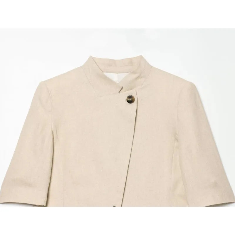 Short Sleeve Blazer with Shoulder Pads | Wovetsa