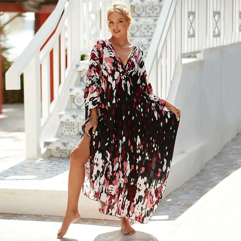 Animal Print Kaftan Beach Cover-Up Dress | Wovetsa