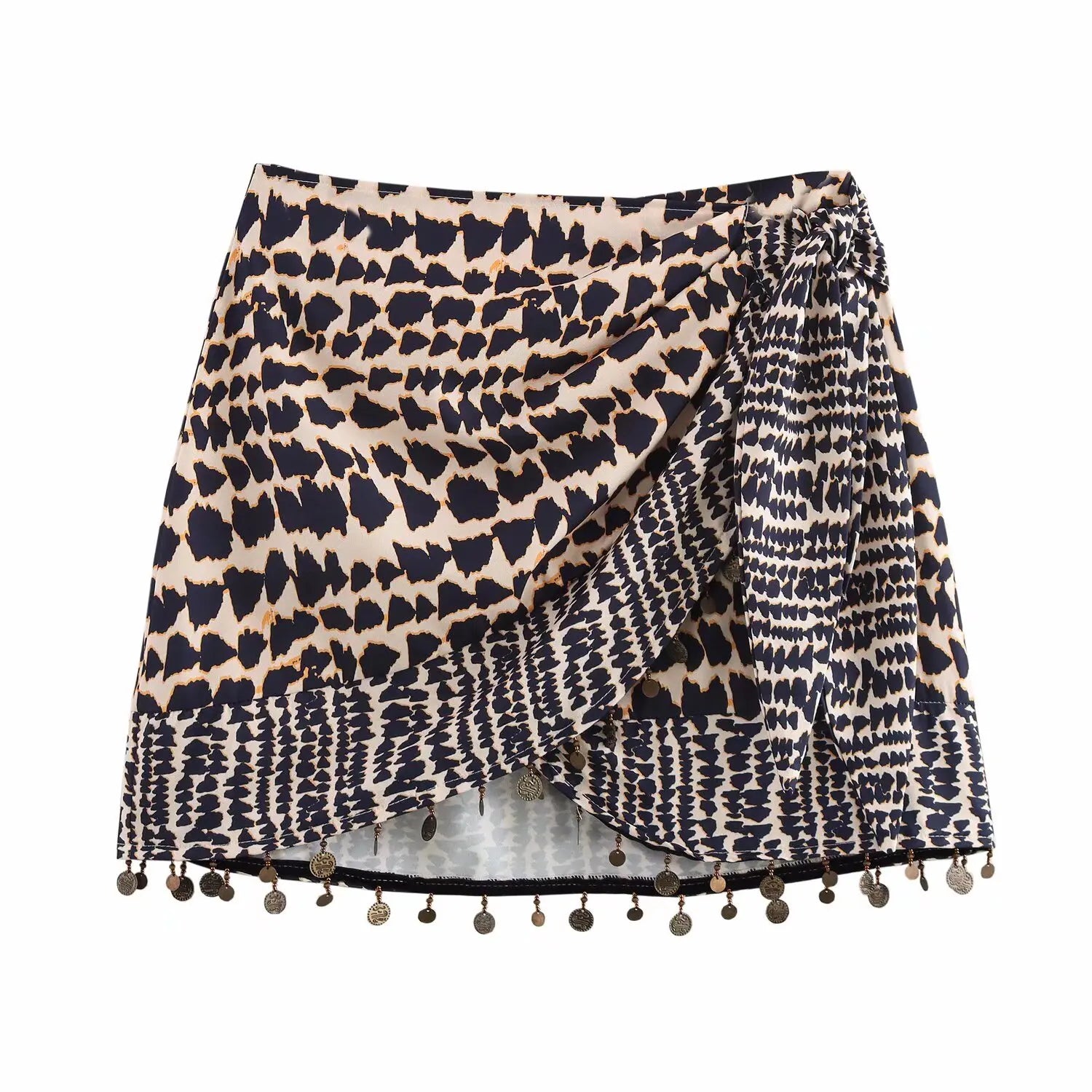 High Waist Beaded Print A-Line Mini Skirt | Wovetsa