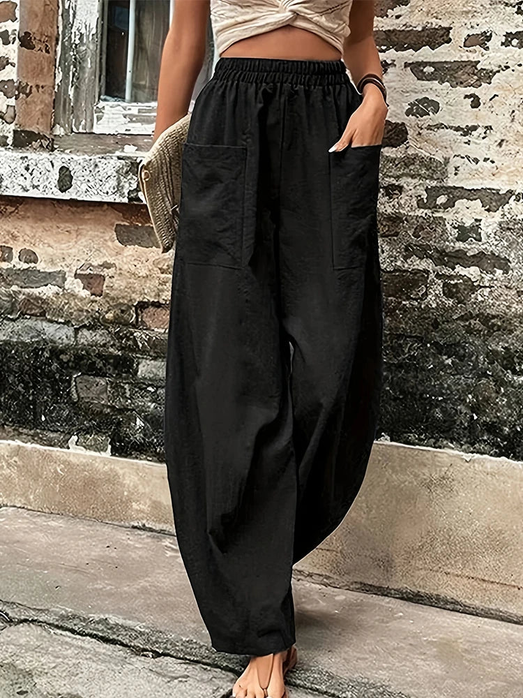 Plus Size Women's Cotton-Linen Harem Trousers | Wovetsa